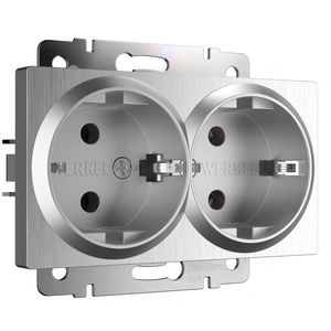 Изображение Розетка двойная с заземлением (серебряный рифленый) W1172009