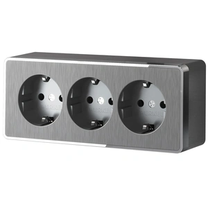 Изображение Розетка тройная с заземлением и шторками Gallant (графит рифленый) W5073104